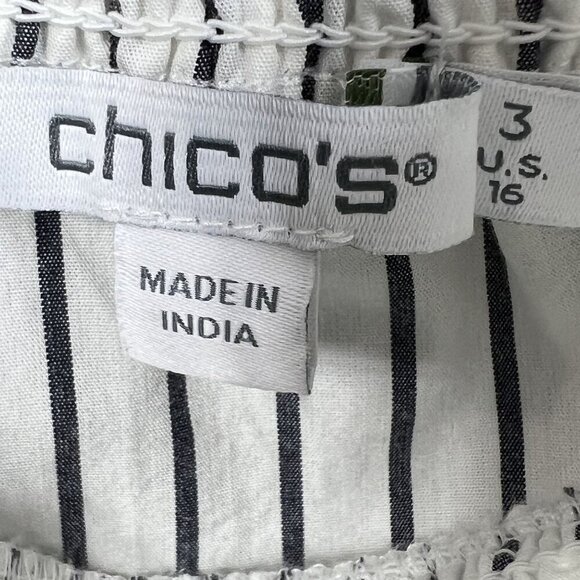 Chicos NWT Womens 3X Smocked Off Shoulder Poplin Tunic Top Embroidery 3/4 Sleeve - Picture 8 of 11